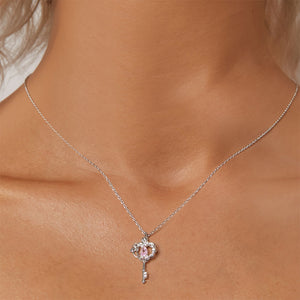 925 Sterling Silver Fashion Creative Butterfly Heart Key Pendant with Cubic Zirconia and Necklace