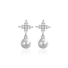Load image into Gallery viewer, 925 Sterling Silver Fashion Elegant Four-Leafed Clover Imitation Pearl Earrings with Cubic Zirconia