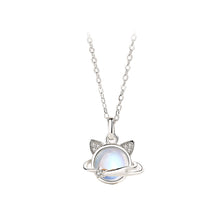 Load image into Gallery viewer, 925 Sterling Silver Cute Creative Cat Planet Moonstone Pendant with Cubic Zirconia and Necklace