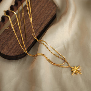 Fashion and Simple Plated Gold 316L Stainless Steel Star Pendant with Double Layer Necklace
