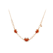 Load image into Gallery viewer, 925 Sterling Silver Plated Rose Gold Fashion Vintage Ruyi Lock Imitation Agate Necklace with Cubic Zirconia