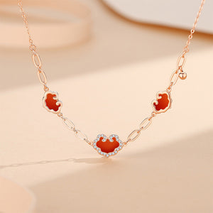 925 Sterling Silver Plated Rose Gold Fashion Vintage Ruyi Lock Imitation Agate Necklace with Cubic Zirconia
