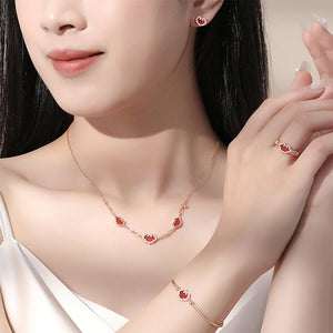 925 Sterling Silver Plated Rose Gold Fashion Vintage Ruyi Lock Imitation Agate Necklace with Cubic Zirconia