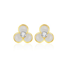 Load image into Gallery viewer, 925 Sterling Silver Plated Gold Simple Cute Three-leafed Clover Stud Earrings with Cubic Zirconia