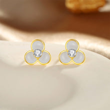 Load image into Gallery viewer, 925 Sterling Silver Plated Gold Simple Cute Three-leafed Clover Stud Earrings with Cubic Zirconia