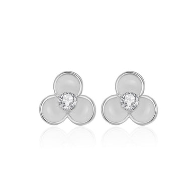 925 Sterling Silver Simple Cute Three-leafed Clover Stud Earrings with Cubic Zirconia