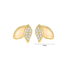 Load image into Gallery viewer, 925 Sterling Silver Plated Gold Simple and Fashion Leaf Imitation Cats Eye Stud Earrings with Cubic Zirconia