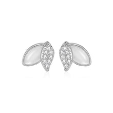 Load image into Gallery viewer, 925 Sterling Silver Simple and Fashion Leaf Imitation Cats Eye Stud Earrings with Cubic Zirconia