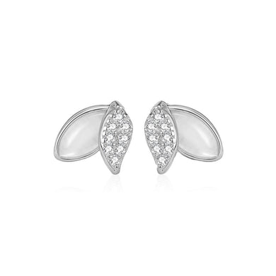 925 Sterling Silver Simple and Fashion Leaf Imitation Cats Eye Stud Earrings with Cubic Zirconia