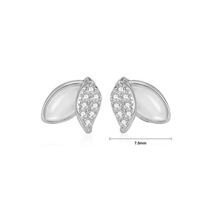 925 Sterling Silver Simple and Fashion Leaf Imitation Cats Eye Stud Earrings with Cubic Zirconia