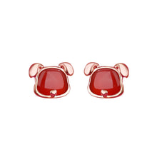 Load image into Gallery viewer, 925 Sterling Silver Plated Rose Gold Simple and Cute Twelve Zodiac Dog Imitation Agate Stud Earrings