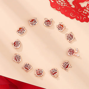 925 Sterling Silver Plated Rose Gold Simple Vintage Zodiac Dog Imitation Agate Stud Earrings with Blessing Character