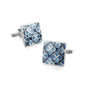 Fashion Temperament Enamel Blue Four-leafed Clover Pattern Square Cufflinks
