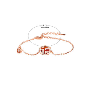 925 Sterling Silver Plated Rose Gold Fashion Vintage Zodiac Dog Imitation Agate Copper Coin Bracelet with Cubic Zirconia