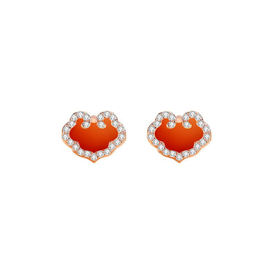 925 Sterling Silver Plated Rose Gold Simple Vintage Ruyi Lock Imitation Agate Stud Earrings with Cubic Zirconia