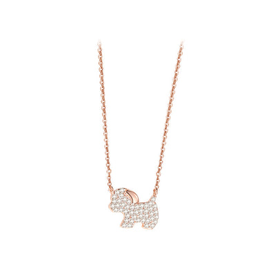 925 Sterling Silver Plated Rose Gold Simple and Bright Zodiac Dog Pendant with Cubic Zirconia and Necklace