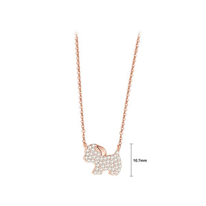 925 Sterling Silver Plated Rose Gold Simple and Bright Zodiac Dog Pendant with Cubic Zirconia and Necklace