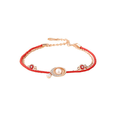 925 Sterling Silver Plated Rose Gold Fashion Simple Ingot Imitation Pearl Double Layer Bracelet with Cubic Zirconia