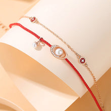 Load image into Gallery viewer, 925 Sterling Silver Plated Rose Gold Fashion Simple Ingot Imitation Pearl Double Layer Bracelet with Cubic Zirconia
