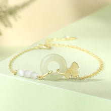 Load image into Gallery viewer, 925 Sterling Silver Plated Gold Fashion and Elegant Ginkgo Leaf Safety Buckle Beaded Bracelet