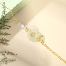 Load image into Gallery viewer, 925 Sterling Silver Plated Gold Fashion and Elegant Ginkgo Leaf Safety Buckle Beaded Bracelet