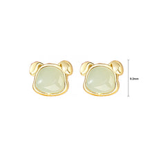 Load image into Gallery viewer, 925 Sterling Silver Plated Gold Simple and Elegant Twelve Zodiac Dog Imitation Hetian Jade Stud Earrings
