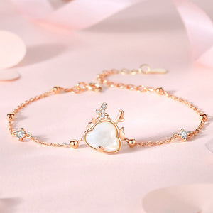 925 Sterling Silver Plated Rose Gold Fashion Simple Zodiac Dragon Mother-of-pearl Bracelet with Cubic Zirconia