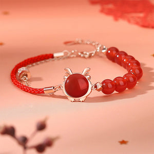 925 Sterling Silver Plated Rose Gold Fashion Retro Zodiac Dragon Imitation Agate Beaded Double Layer Bracelet with Cubic Zirconia