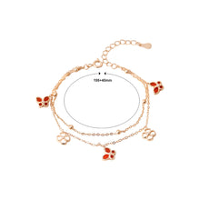 Load image into Gallery viewer, 925 Sterling Silver Plated Rose Gold Simple and Elegant Butterfly Four-leafed Clover Double Layer Bracelet with Cubic Zirconia