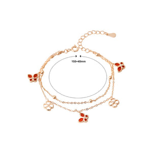925 Sterling Silver Plated Rose Gold Simple and Elegant Butterfly Four-leafed Clover Double Layer Bracelet with Cubic Zirconia