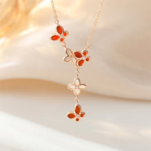 Load image into Gallery viewer, 925 Sterling Silver Plated Rose Gold Fashion Simple Butterfly Four-leafed Clover Tassel Pendant with Cubic Zirconia and Necklace