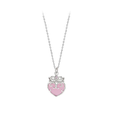 925 Sterling Silver Fashion and Creative Enamel Heart-shaped Crown Pendant with Cubic Zirconia and Necklace