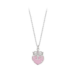 925 Sterling Silver Fashion and Creative Enamel Heart-shaped Crown Pendant with Cubic Zirconia and Necklace