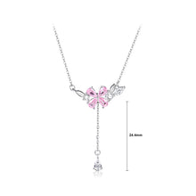 Load image into Gallery viewer, 925 Sterling Silver Fashion and Romantic Four-leafed Clover Tassel Pendant with Pink Cubic Zirconia and Necklace