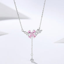 Load image into Gallery viewer, 925 Sterling Silver Fashion and Romantic Four-leafed Clover Tassel Pendant with Pink Cubic Zirconia and Necklace