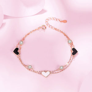 925 Sterling Silver Plated Rose Gold Simple Romantic Heart-shaped Double Layer Bracelet with Cubic Zirconia