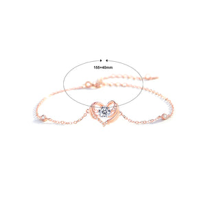 925 Sterling Silver Plated Rose Gold Fashion Simple Angel Wings Heart-shaped Bracelet with Cubic Zirconia