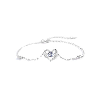 925 Sterling Silver Fashion Simple Angel Wings Heart-shaped Bracelet with Cubic Zirconia