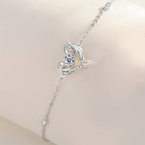 925 Sterling Silver Fashion Simple Angel Wings Heart-shaped Bracelet with Cubic Zirconia