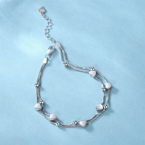 925 Sterling Silver Simple and Fashion Heart-shaped Round Bead Double Layer Bracelet