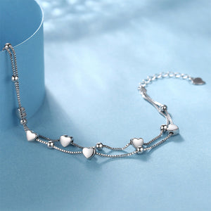 925 Sterling Silver Simple and Fashion Heart-shaped Round Bead Double Layer Bracelet