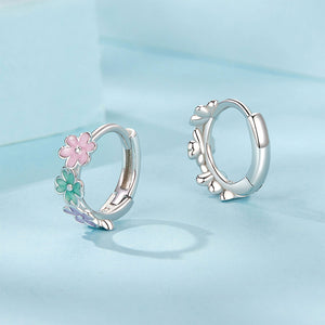 925 Sterling Silver Cute and Sweet Enamel Colorful Flower Geometric Earrings