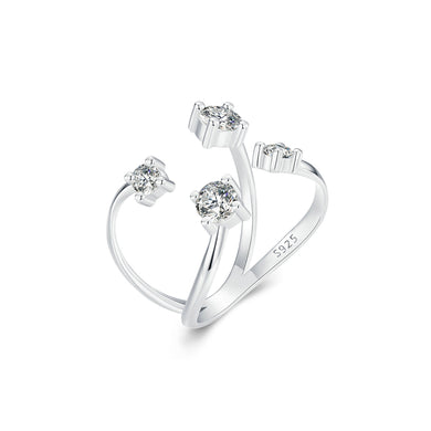 925 Sterling Silver Simple and Fashion Double Layer Geometric Adjustable Open Ring with Cubic Zirconia