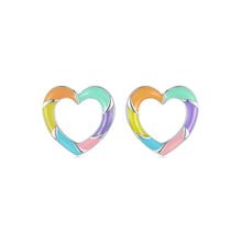 Load image into Gallery viewer, 925 Sterling Silver Simple Sweet Enamel Colorful Hollow Heart-shaped Stud Earrings