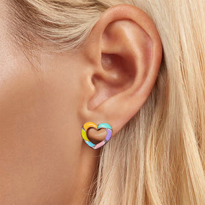 925 Sterling Silver Simple Sweet Enamel Colorful Hollow Heart-shaped Stud Earrings