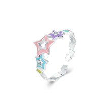 Load image into Gallery viewer, 925 Sterling Silver Simple and Fashion Enamel Colorful Hollow Star Adjustable Open Ring