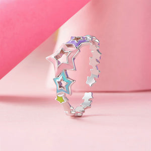 925 Sterling Silver Simple and Fashion Enamel Colorful Hollow Star Adjustable Open Ring