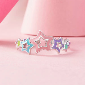 925 Sterling Silver Simple and Fashion Enamel Colorful Hollow Star Adjustable Open Ring