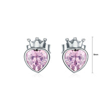 Load image into Gallery viewer, 925 Sterling Silver Simple and Fashion Crown Heart-shaped Stud Earrings with Pink Cubic Zirconia