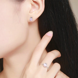 925 Sterling Silver Simple and Fashion Crown Heart-shaped Stud Earrings with Pink Cubic Zirconia